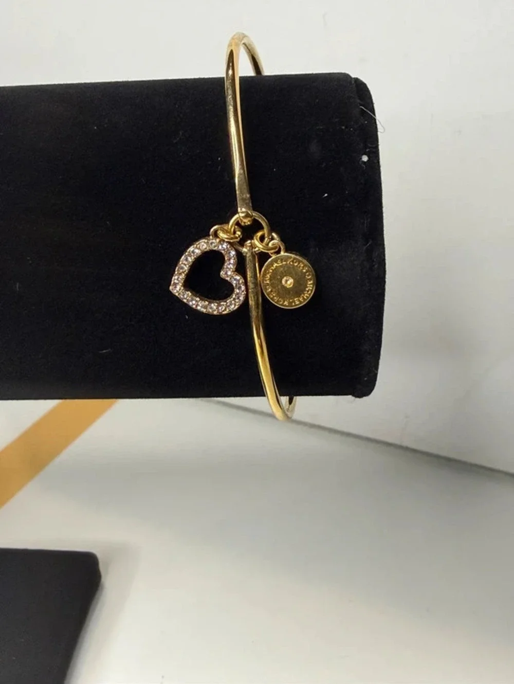 Michael Kors Gold Tone Crystal Heart Charm Bracelet and Heart Stud Earrings Set